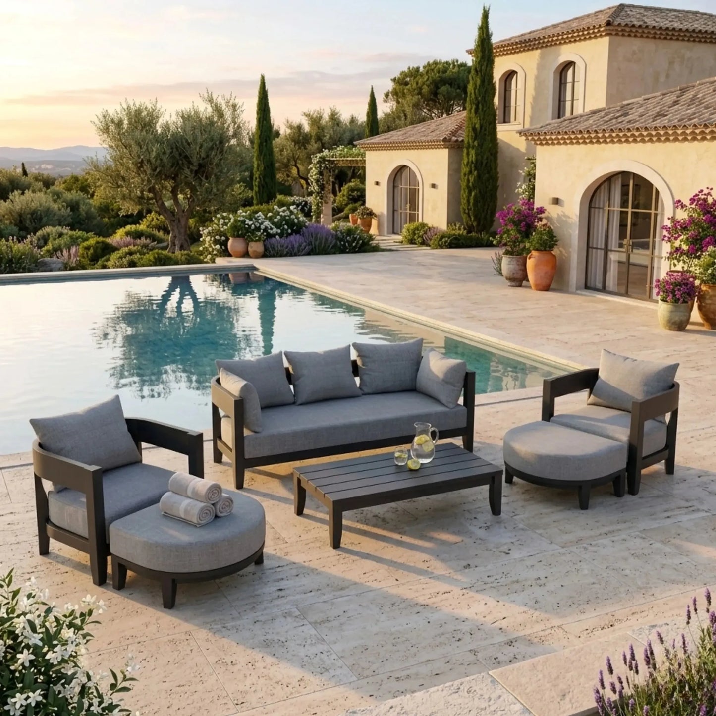 Anderson Teak Coronado 6-Piece Aluminum Deep Seating Set with Canvas Natural Cushions