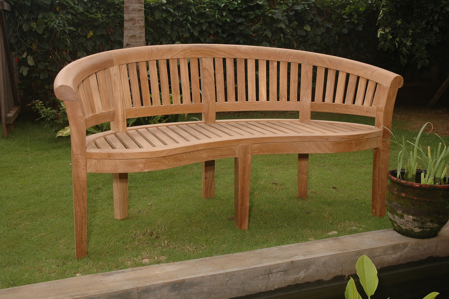 Anderson Teak Curved 3 Seater Extra Thick Bench with Canvas Natural Cushion