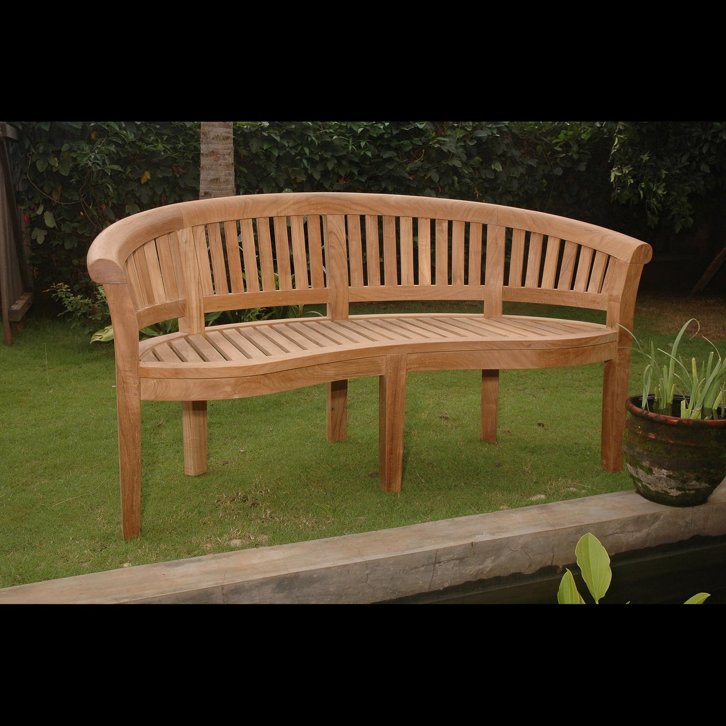 Anderson Teak Curved 3 Seater Extra Thick Bench with Canvas Natural Cushion