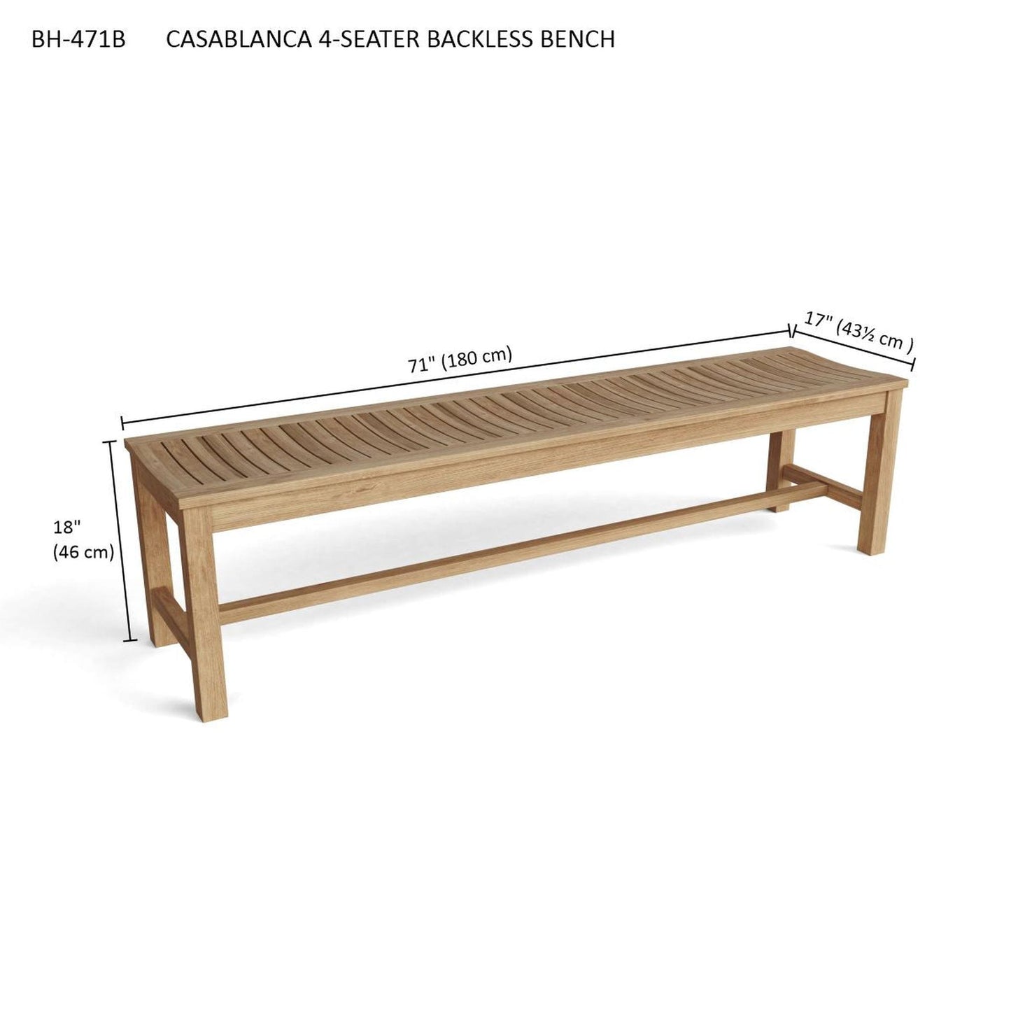Anderson Teak Casablanca 4-Seater Backless Bench