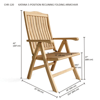 Anderson Teak Katana 5-Position Reclining Folding Armchair with Canvas Natural Cushion