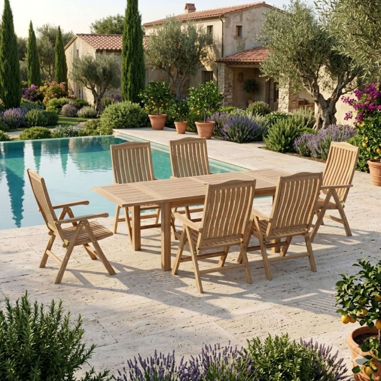 Anderson Teak Bahama Katana 7-Piece Dining Set with Cast Slate Cushions