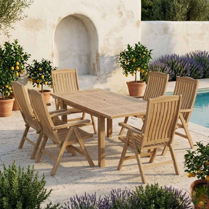 Anderson Teak Bahama Katana 7-Piece Dining Set with Linen Antique Beige Cushions