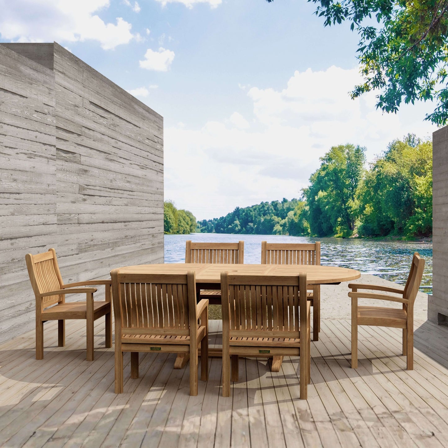 Anderson Teak Bahama Sahara 7-Piece 87" Oval Dining Set with Cast Slate Cushions