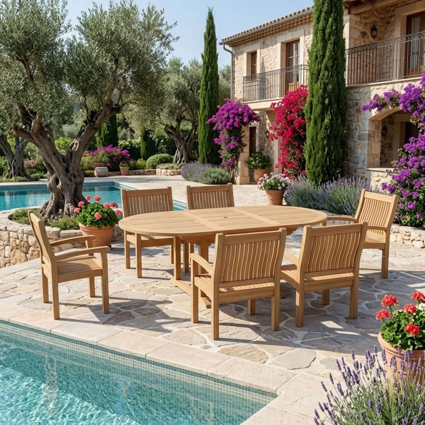 Anderson Teak Bahama Sahara 7-Piece 87" Oval Dining Set