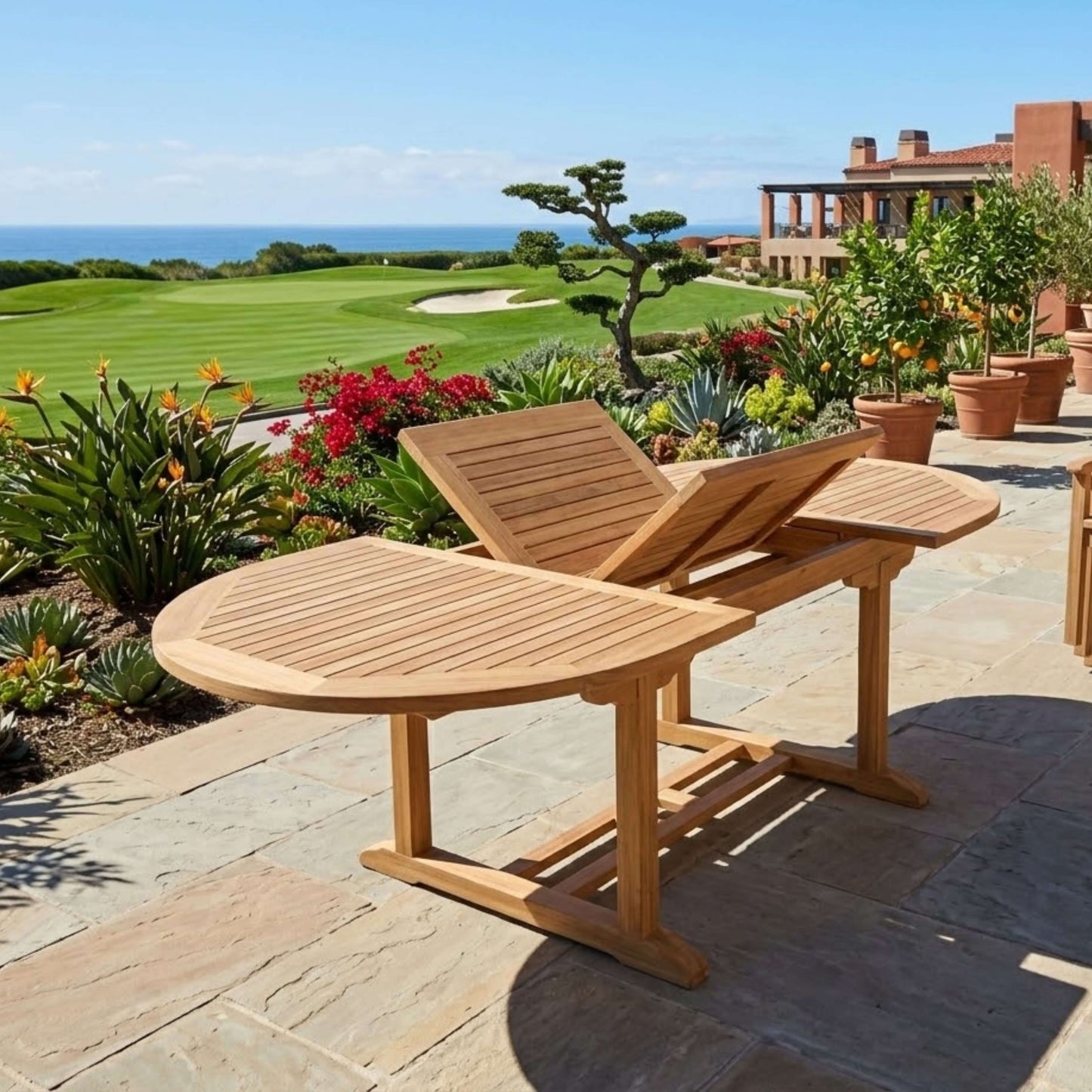 Anderson Teak Bahama Sahara 7-Piece 87" Oval Dining Set with Cast Slate Cushions