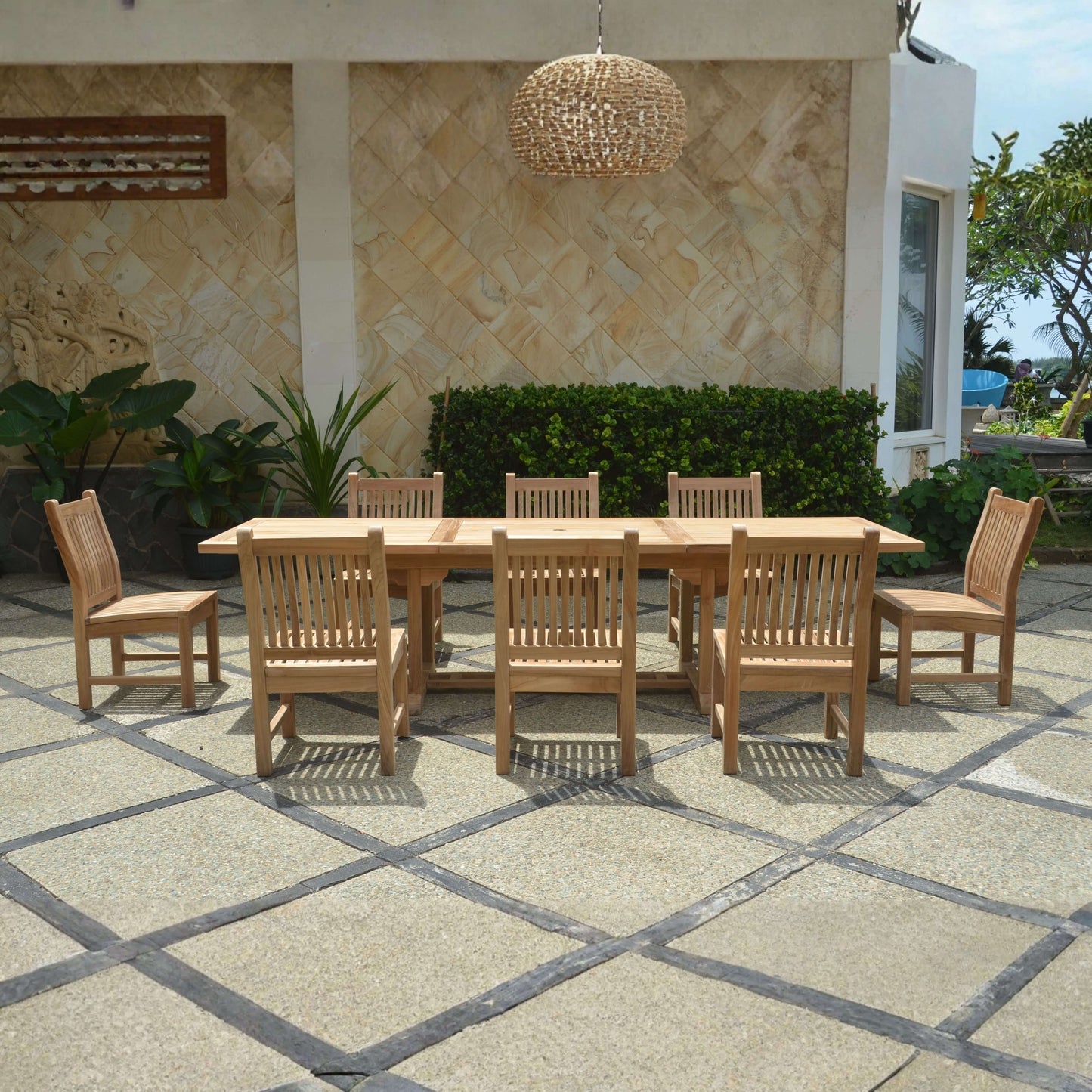 Anderson Teak Bahama Sahara 9-Piece 10' Rectangular Dining Set with Cast Slate Cushions