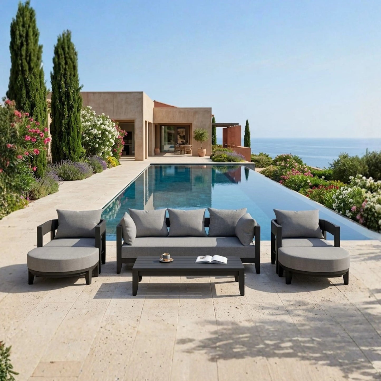 Anderson Teak Coronado 6-Piece Aluminum Deep Seating Set with Cast Slate Cushions