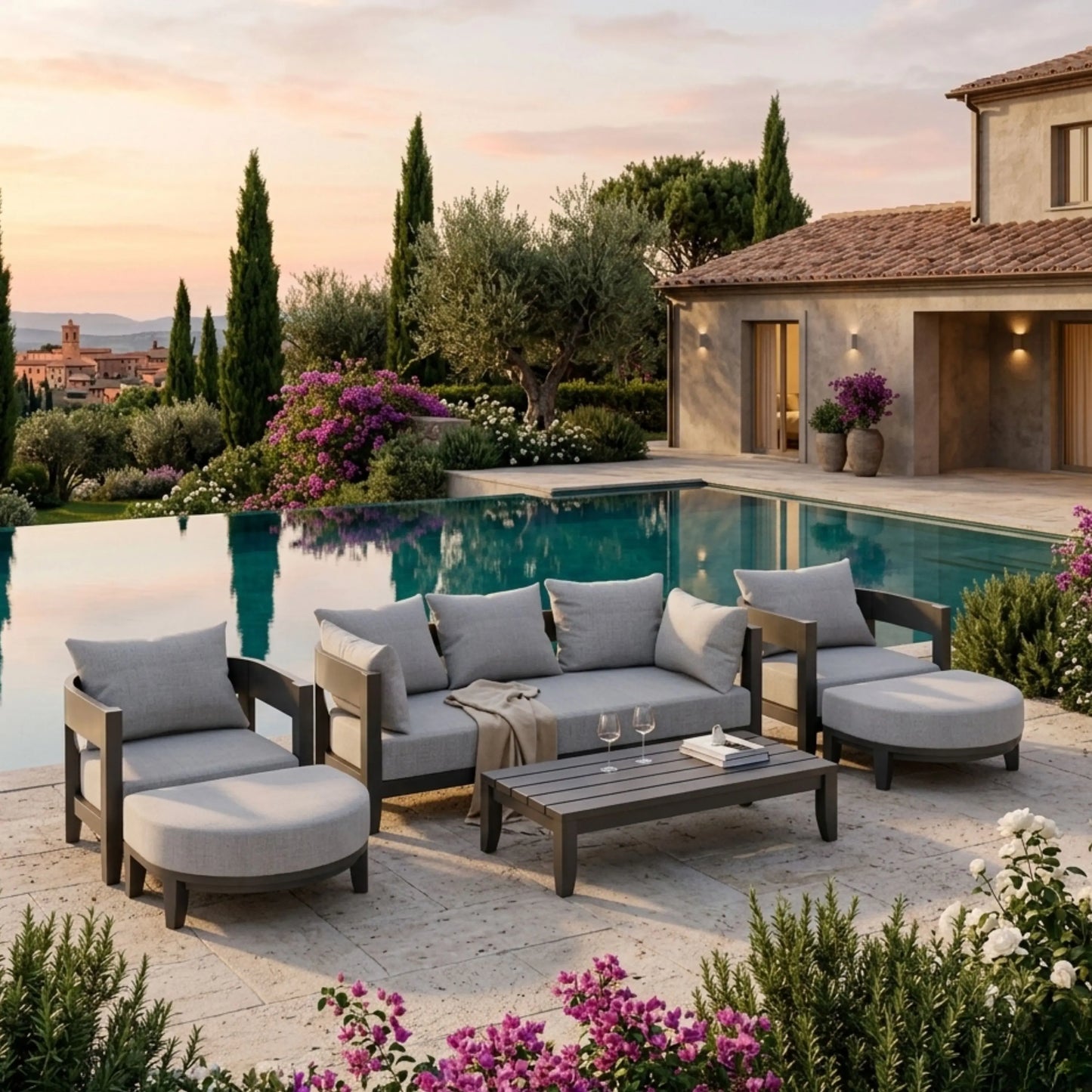 Anderson Teak Coronado 6-Piece Aluminum Deep Seating Set with Cast Slate Cushions