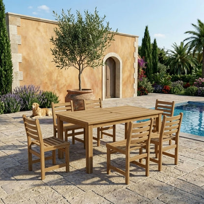 Anderson Teak Montage Windham 7-Piece Dining Set with Linen Antique Beige Cushions