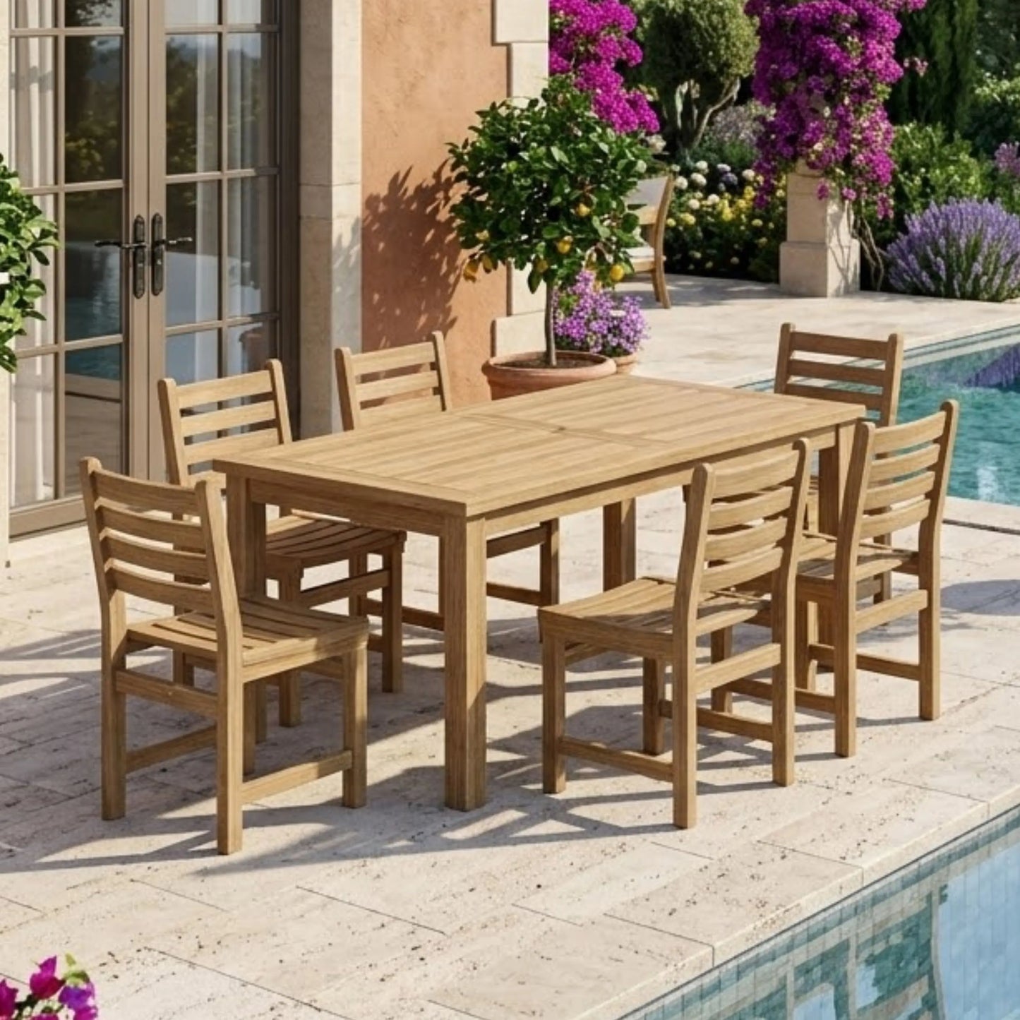 Anderson Teak Montage Windham 7-Piece Dining Set with Cast Slate Cushions