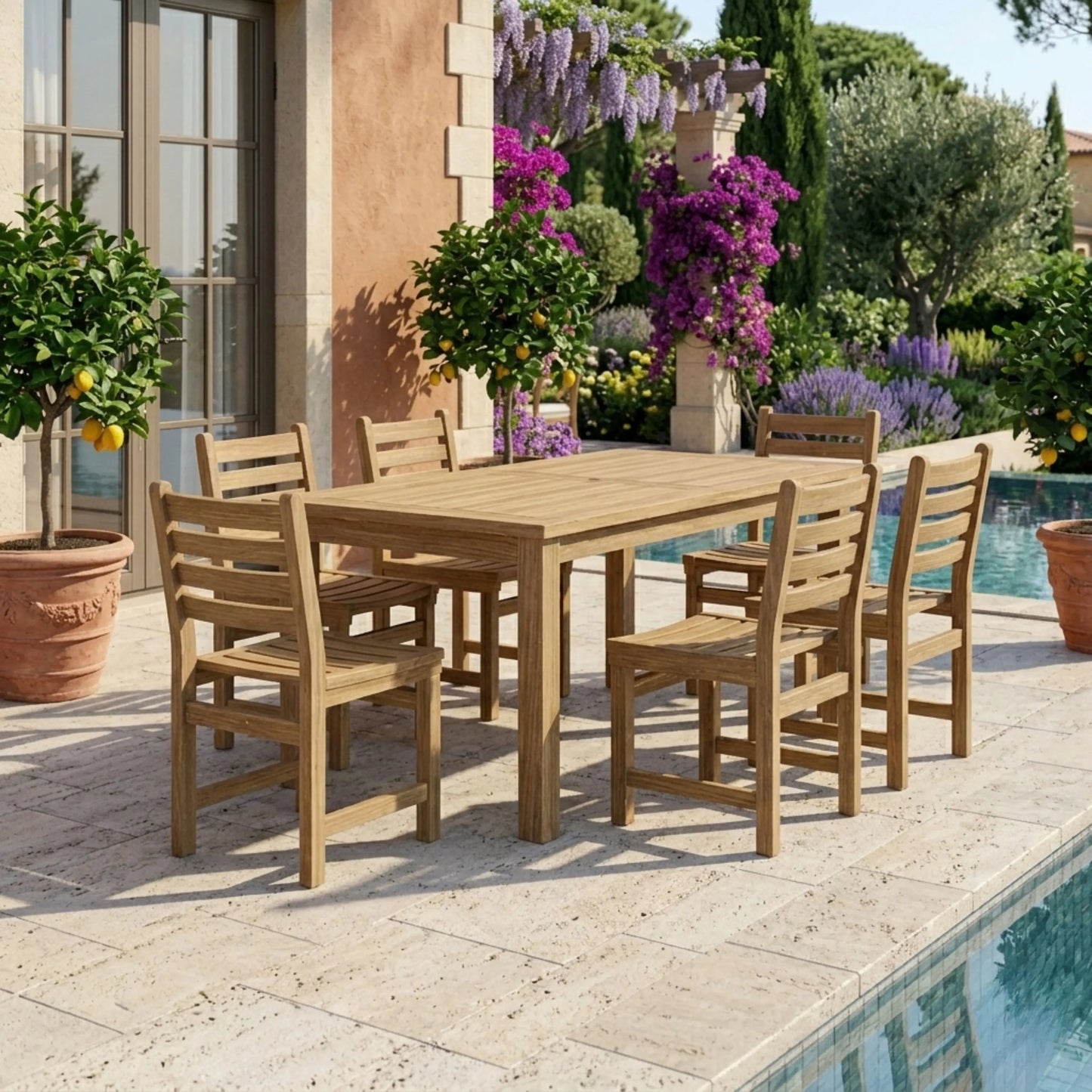 Anderson Teak Montage Windham 7-Piece Dining Set with Cast Slate Cushions
