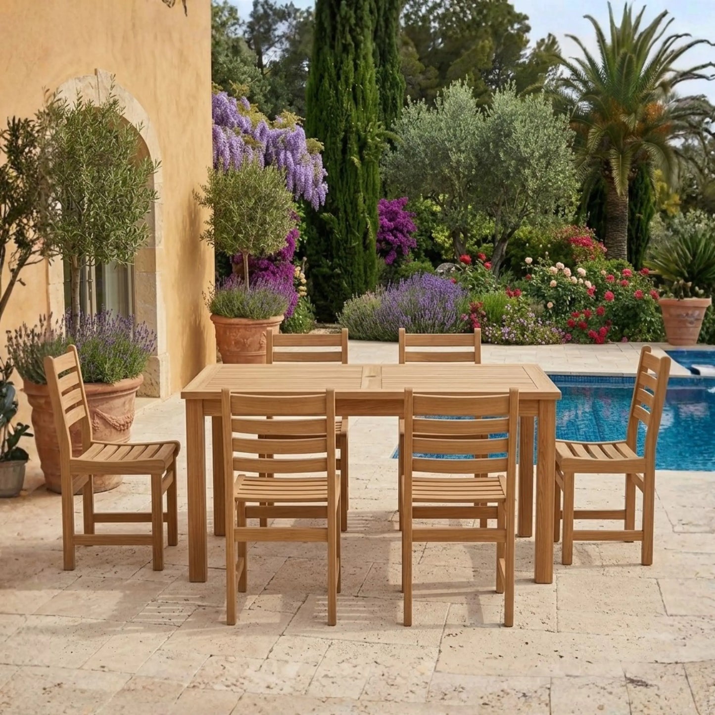 Anderson Teak Montage Windham 7-Piece Dining Set with Cast Slate Cushions