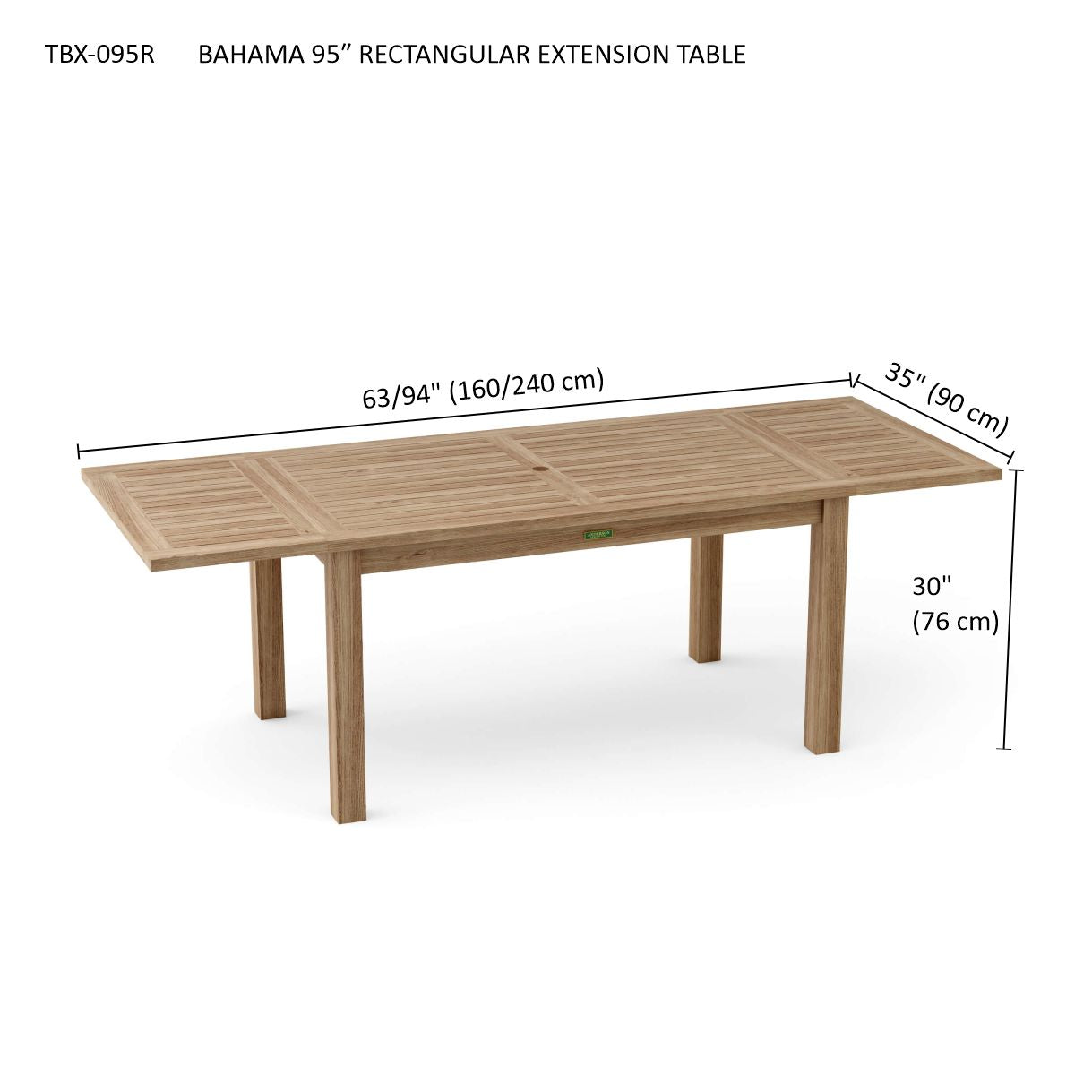 Anderson Teak Bahama 95" Rectangular Table w/ Double Leaf Extensions