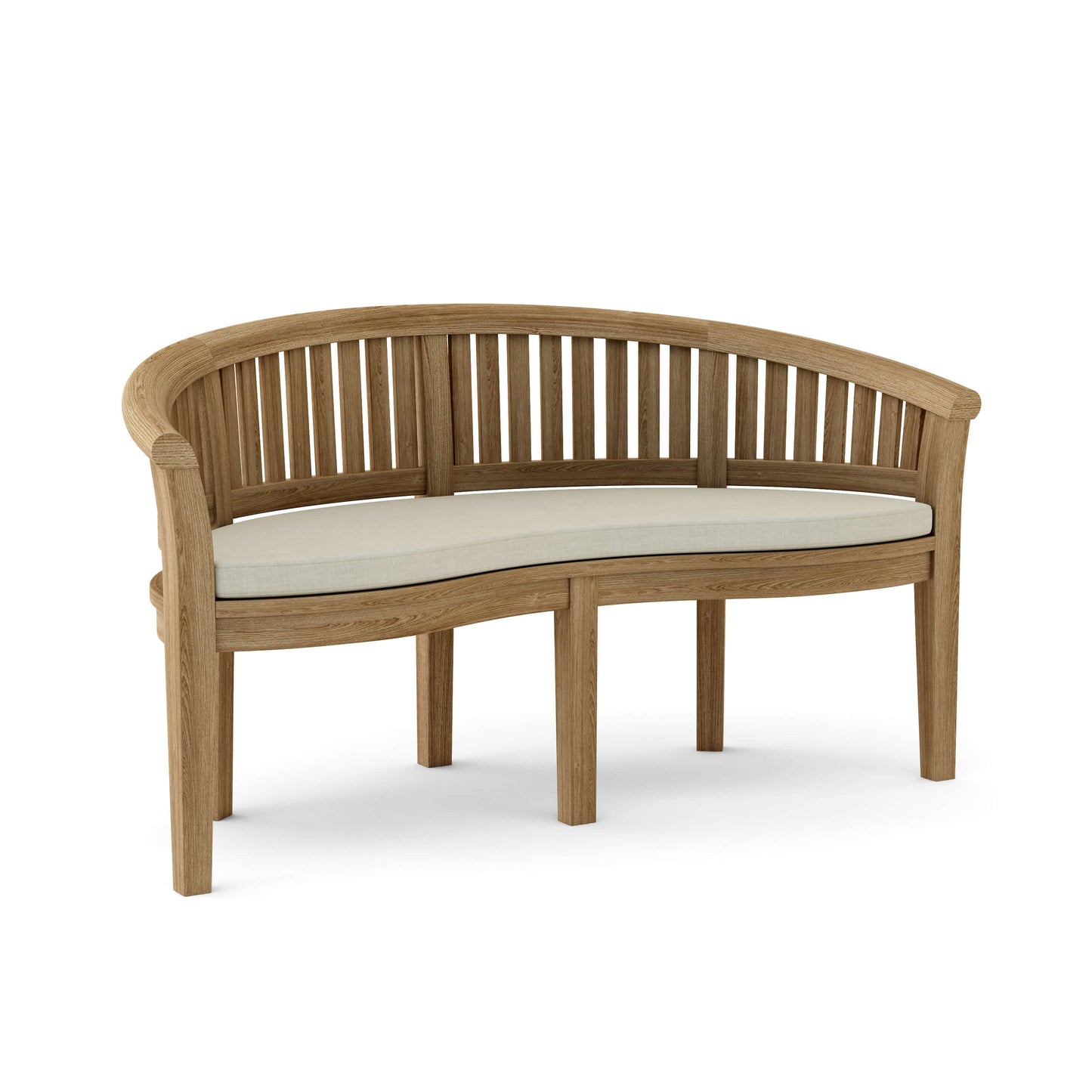 Anderson Teak Curved 3 Seater Extra Thick Bench with Canvas Natural Cushion
