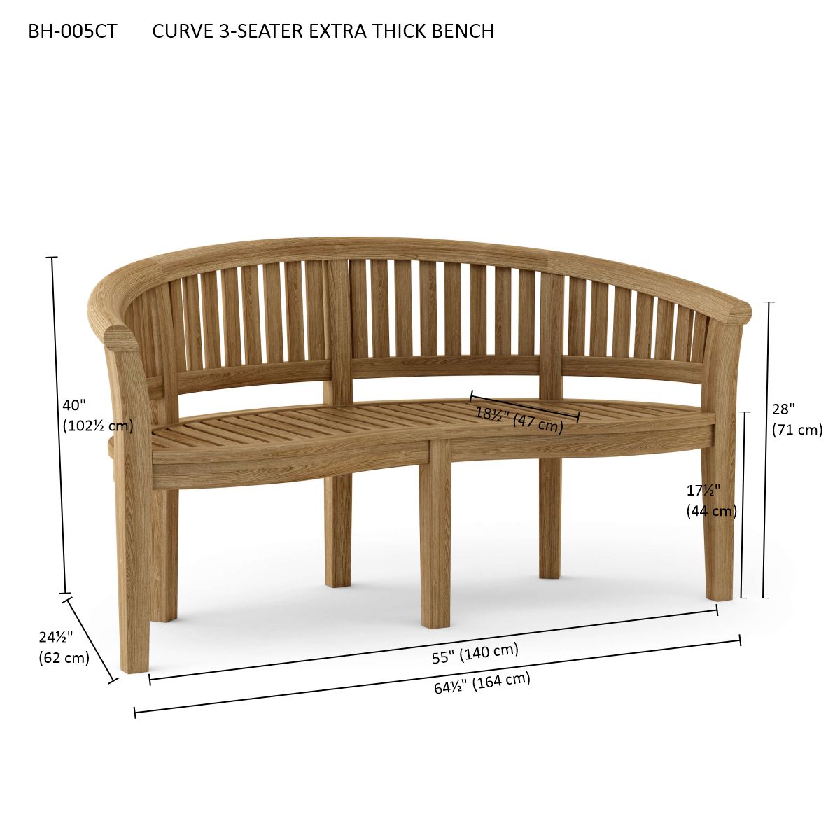 Anderson Teak Curved 3 Seater Extra Thick Bench with Cast Slate Cushion