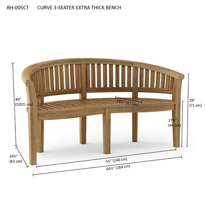 Anderson Teak Curved 3 Seater Extra Thick Bench with Cast Slate Cushion